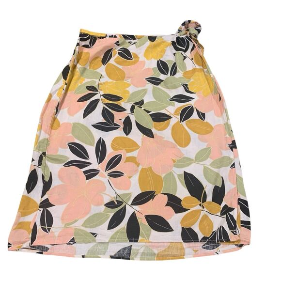 Rachel Zoe Womens Floral Print Wrap Linen Tropical Skirt S Vacation Beach Cruise - Picture 1 of 7